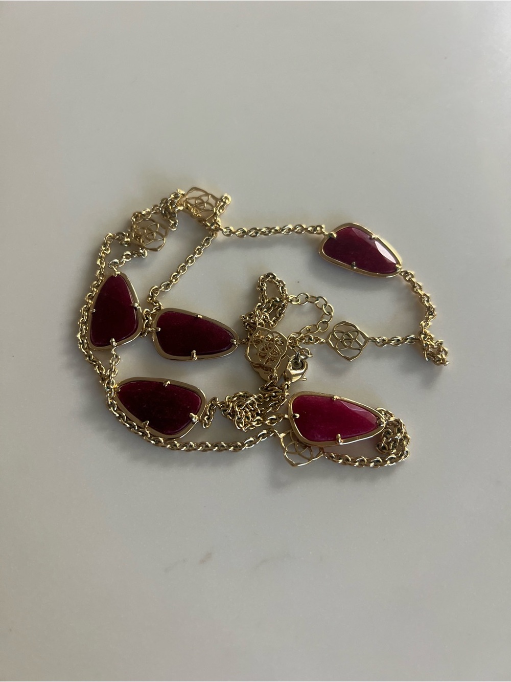 Kendra Scott Gold Necklace with Deep Berry Pink Stones